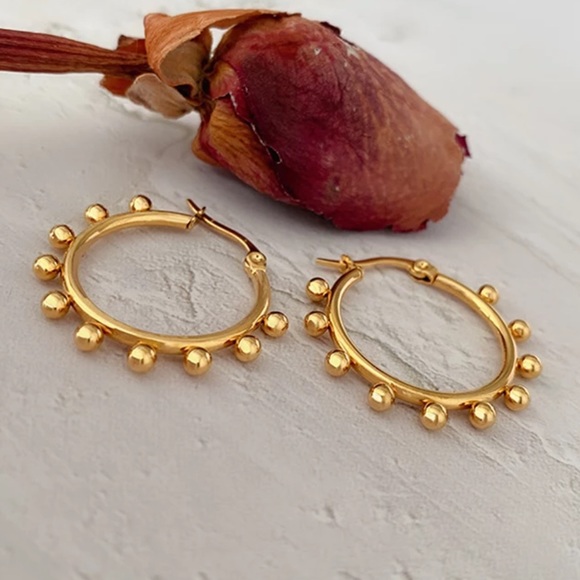 💛Gold plated beaded hoop earrings - Picture 5 of 6